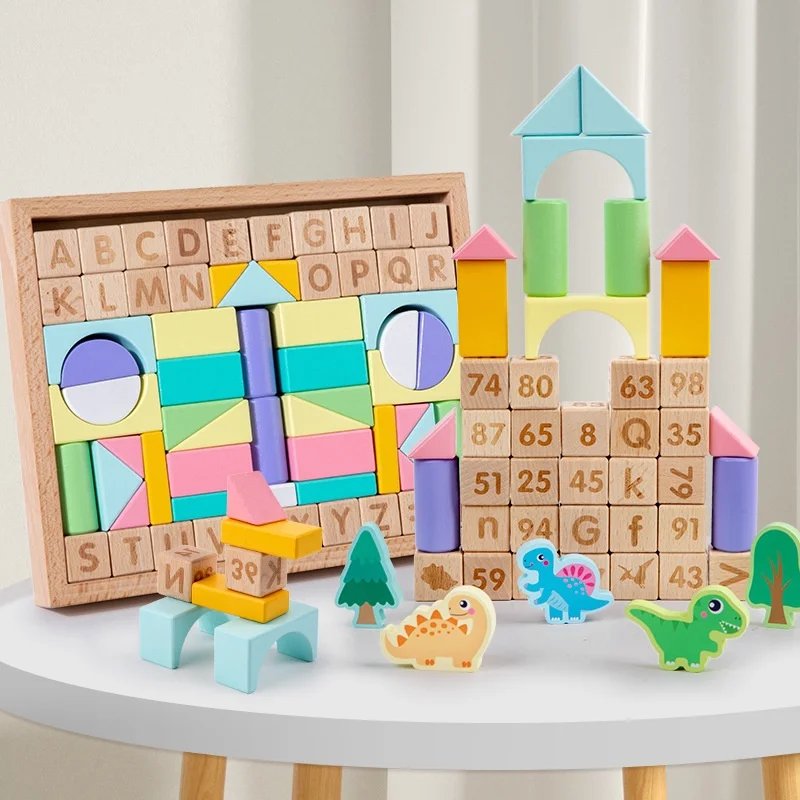 Wholesale Custom Wooden Digital Letter Stacking Building Blocks Set Number Counting Puzzle Learning Construction Toys