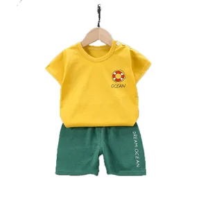 Customizable Good Quality 100% Cotton Tshirt Short Two Piece Set Printing Cartoon Boys Clothing Set