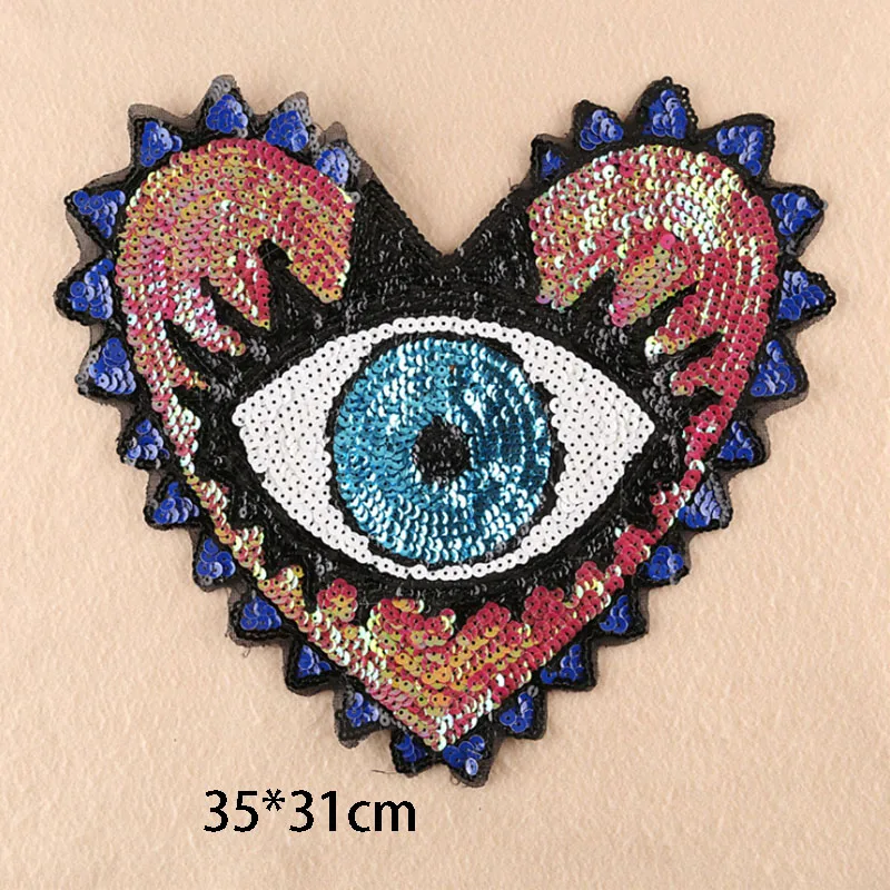 Customized Oversized Heart Sequins Embroidery Patch Clothing Jeans Hat Shoes Baby Clothing Accessories Eyes Garment Patch