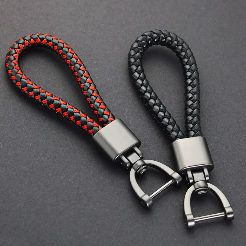 Braided Pu Leather Car Fob Key Chain Horseshoe Buckle Key Ring Woven ...