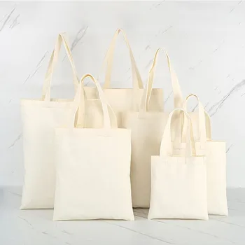 Wholesale Custom Print Logo Cheap Reusable Shopping Bags Plain White Blank Cotton Canvas Tote Bag