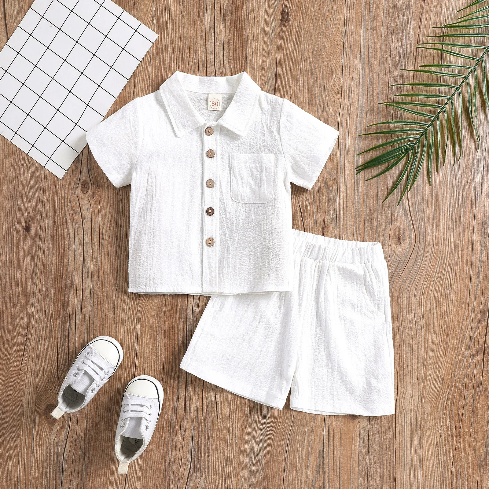Hot Sale Summer Solid Color 2pcs Outwear Casual Baby Boy CLothes Set