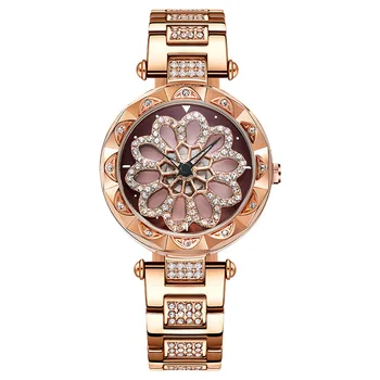 Olika Customizable Women's Stainless Steel Quartz Watch with Rotating Dial and Rhinestone Pointer Display 16mm Alloy Band Width