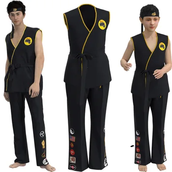 E129Unisex Longwei Boy Taekwondo Training Clothing Set Cobra Karate Anime Costumes for Adults Training Suits