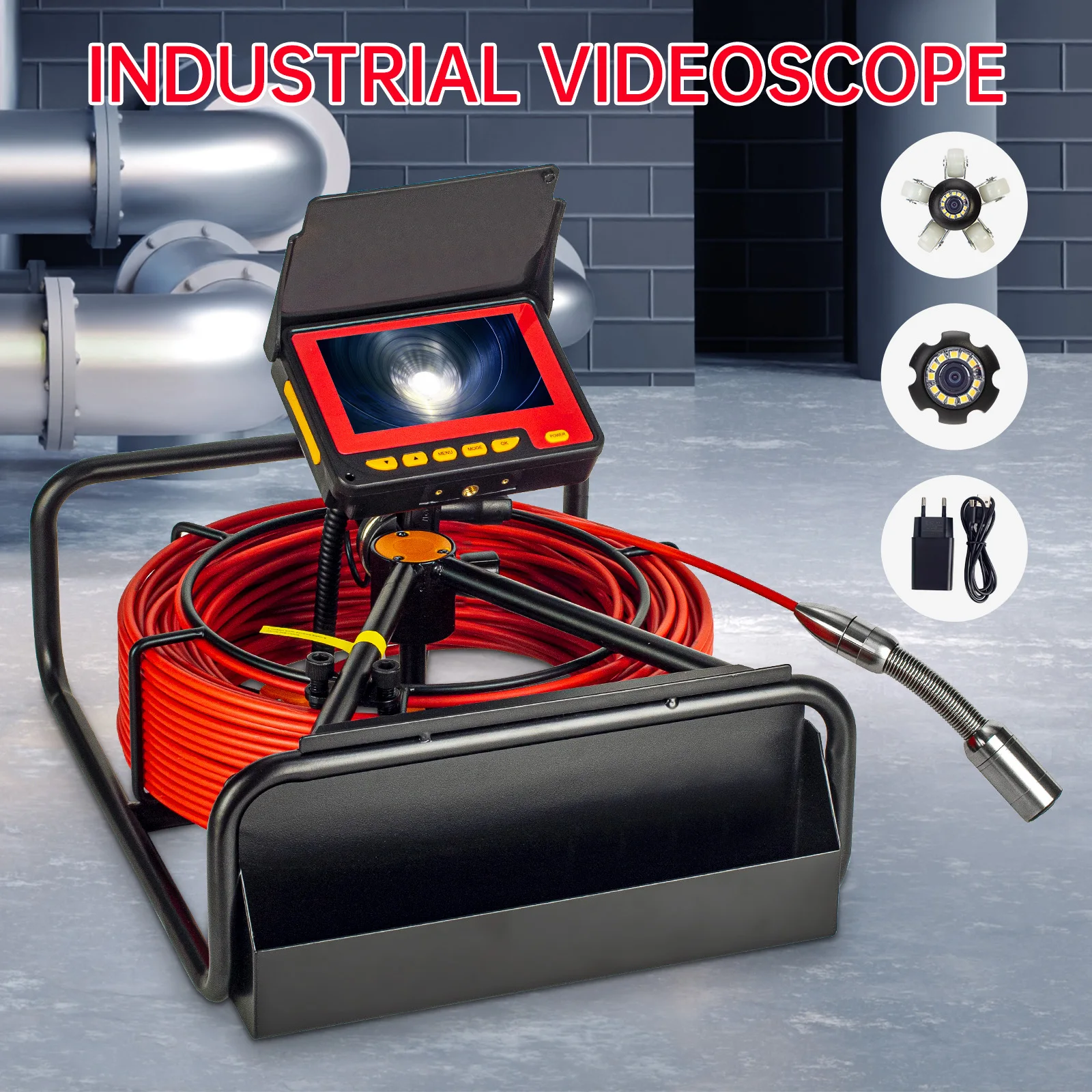 Factory Direct Sales Sewer Camera 4.3-inch Color Screen Sewage Pipe Camera Sewage Pipe Drain Detection Endoscope 16GB Video Recording