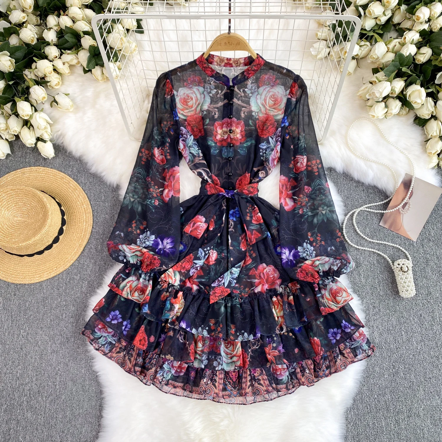 ワンピース French Sleeve Dress Flower Embroidery Sb44e80ad87b741e99424fe55dbe1f