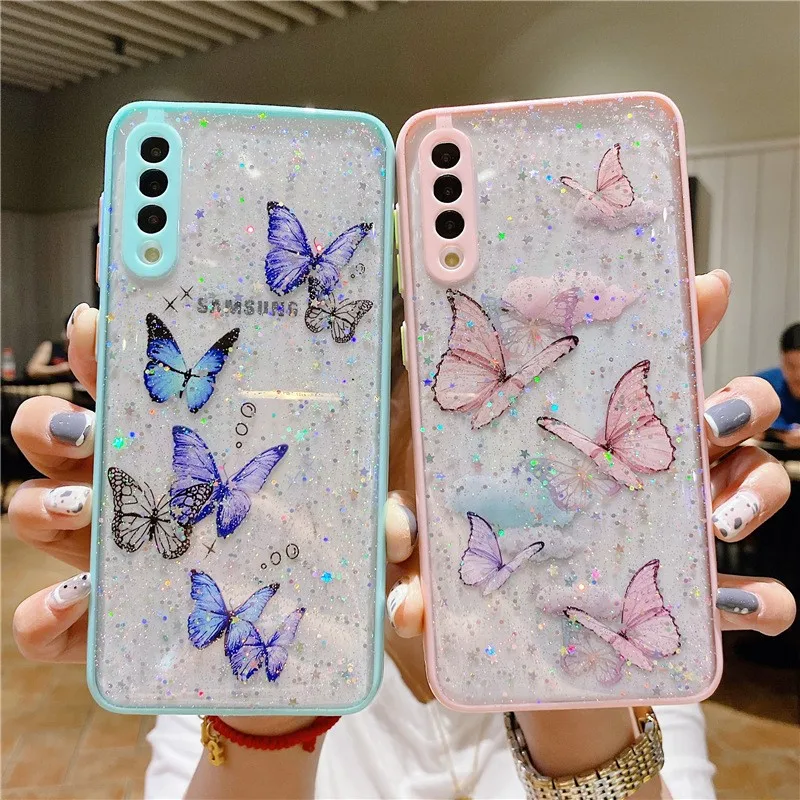 Retro Glitter Powder Butterfly Flower Phone Cover For Samsung