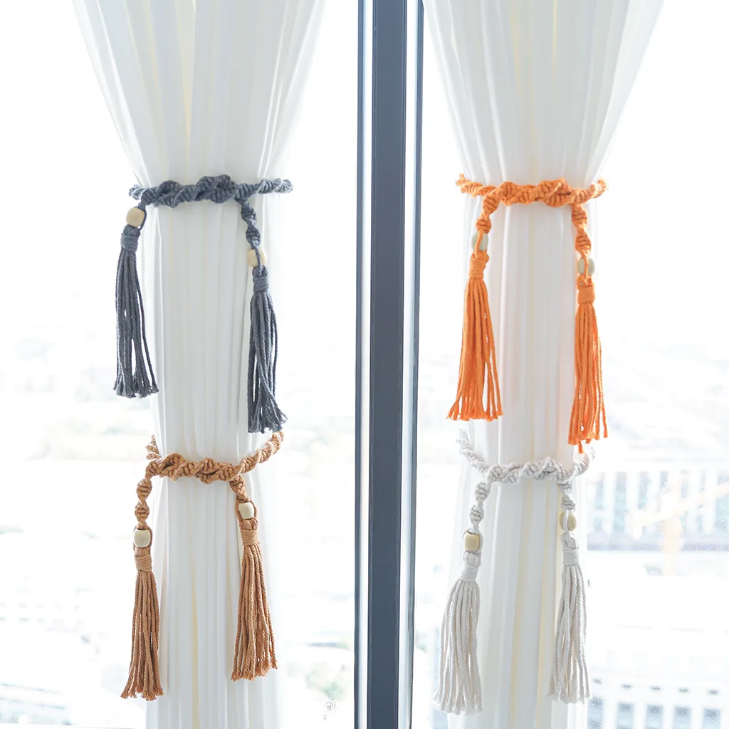 Handmade Macrame Bead and Tassel Curtain Tieback for Home Decoration