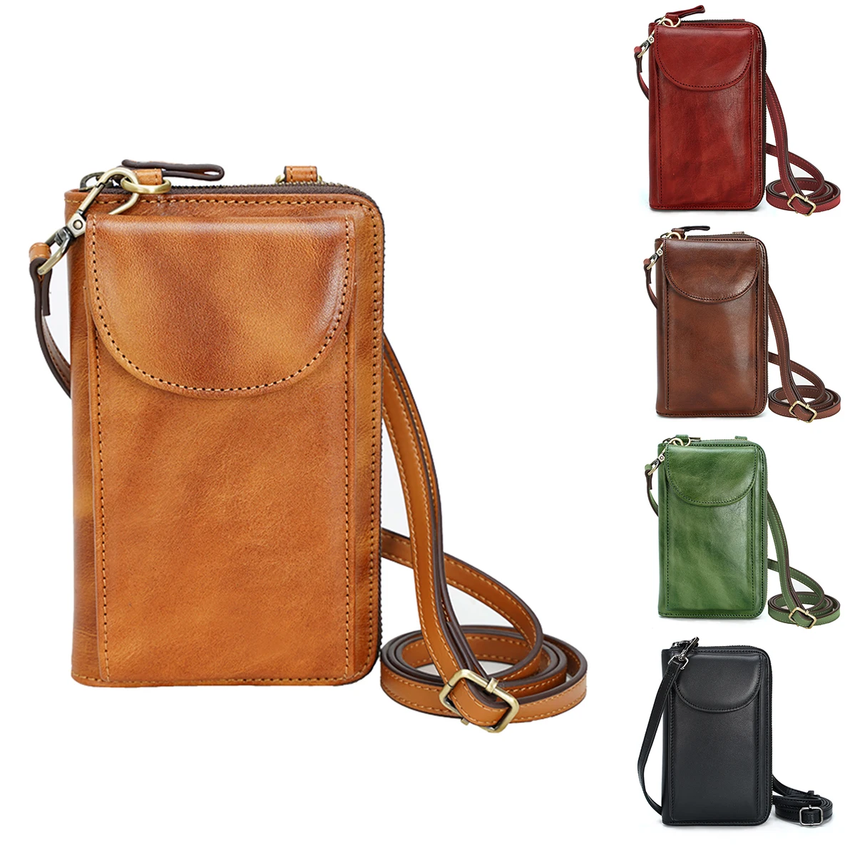 2022 New Arrive Custom Genuine Cow Leather Wallet Purse Mini Crossbody Bag Mobile Telephone Leather Cell Phone Bag