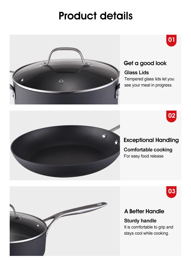 20cm High Quality Hard Anodizing Pressed Cookware Fry Pan Kitchen