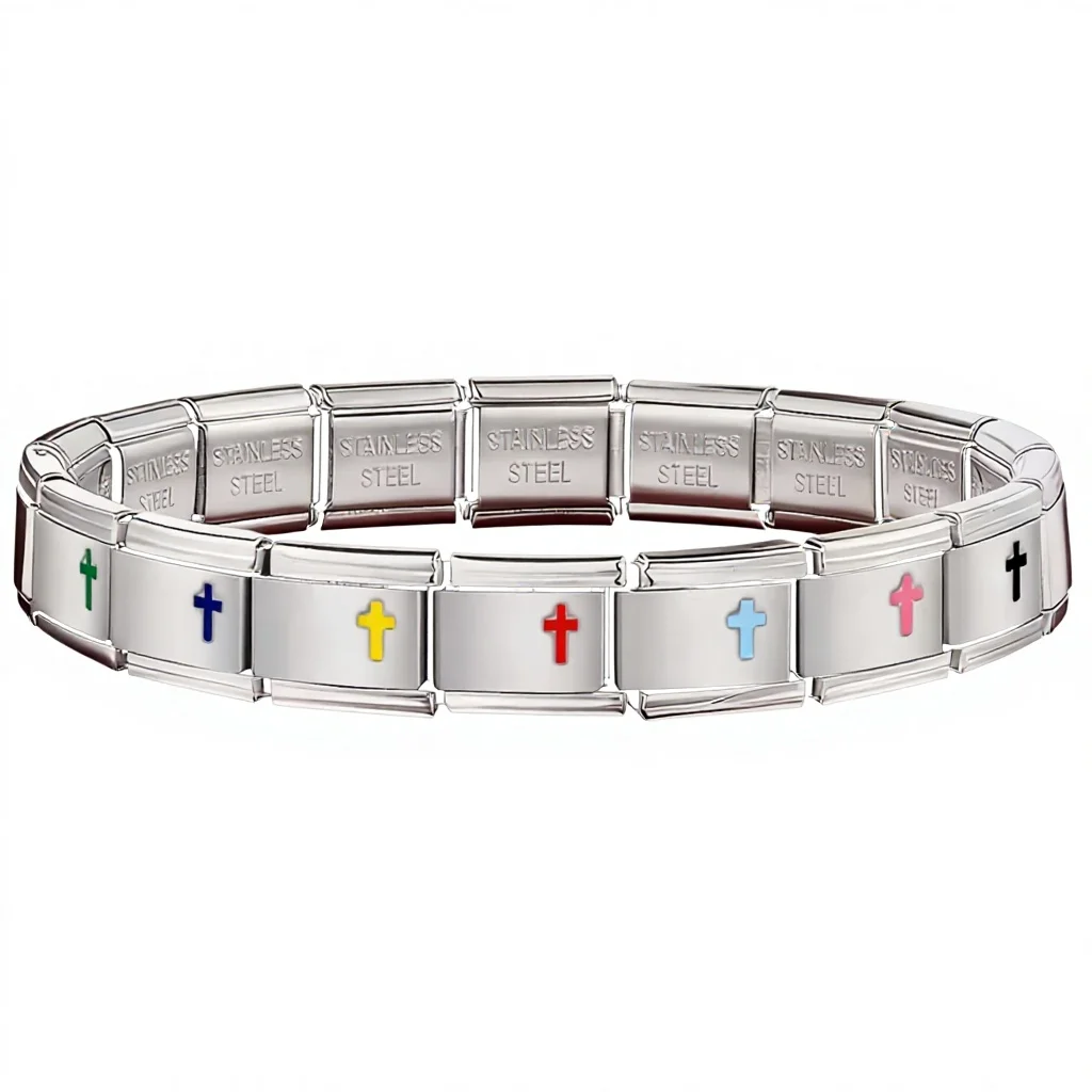 Fashion Colorful Foundation Cross Italian Stainless Steel Women Men Charm Jewelry Link Fit 9mm Bracelet Making DIY Accessories