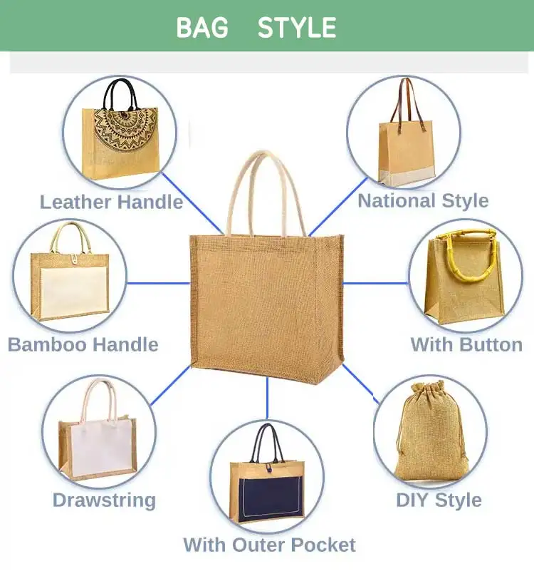 High Quality Burlap Styles Wholesale Eco-Friendly Large Natural Burlap Bags Jute Tote Bag Custom Logo Color Printed for Gifts manufacture