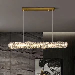 Long Rectangle Hanging Pendant Lights Modern Lighting Dining Room Led Crystals Chandeliers