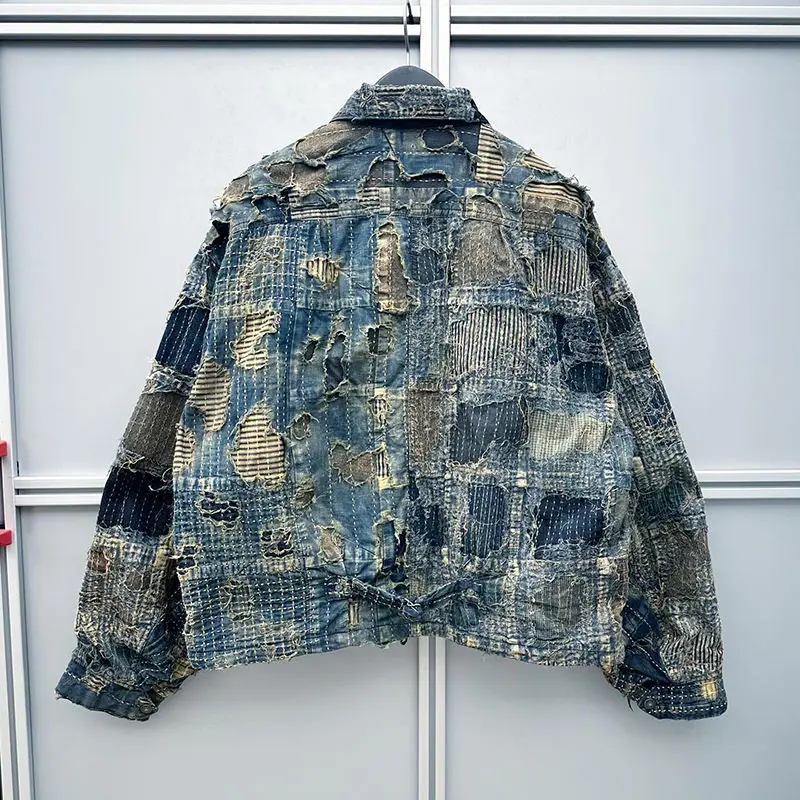 Salati Custom Spring Custom Streetwear Zipper Vintage Distressed Old Washed Heavy Denim Jacket for Men gallery 2