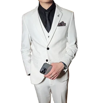 Customized high-quality fabric, smooth and soft manufacturing, slim fit men's suit set, groom's slim fit suit 3-piece set