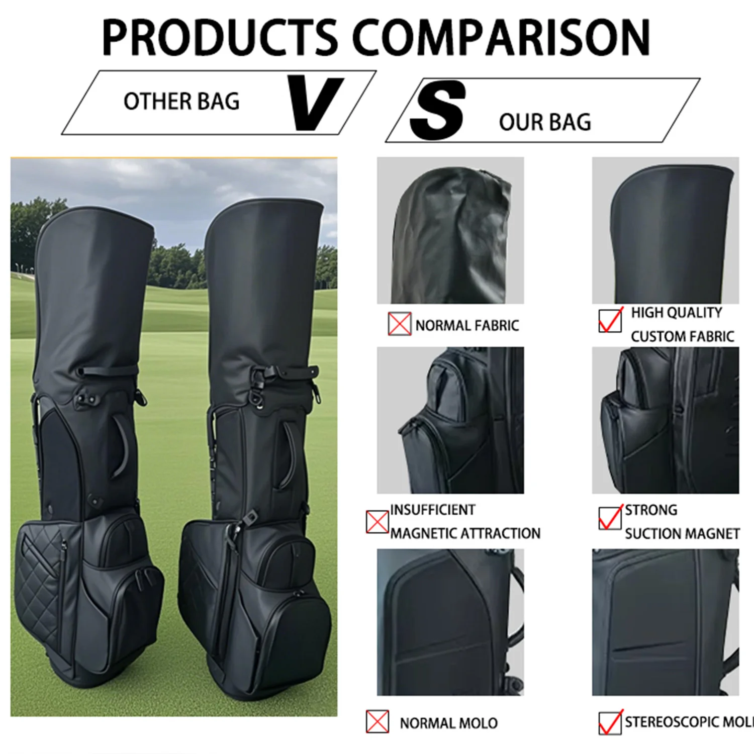 Custom Made Flextech  5-way Organizational Grey Red Embroidery LOGO Durable Nylon Golf Stand Bag