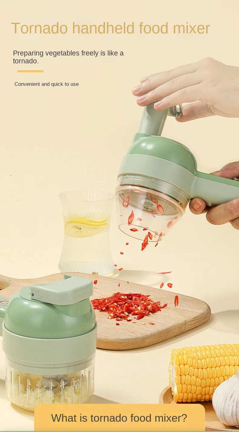 Multifunctional 4 in 1 Handheld Electric Vegetable Cutter Set Carrot Potato Chopper Cutting Machine