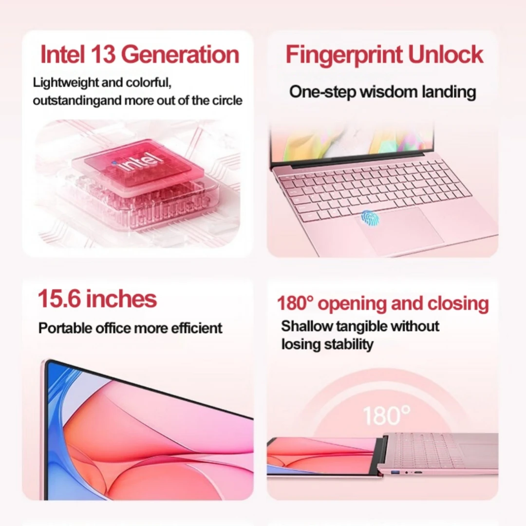Bulk Purchase 15.6 INCH Intel N95 11th Gen Personal Notebooks 4 Core 4 Thread Windows 11 256GB 512GB 1TB SSD Home Pink Laptop