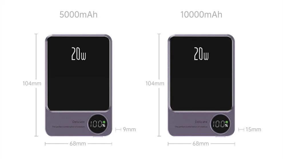 5000mah Mini Power Bank Charger Pd20w Wireless Fast Charge Led