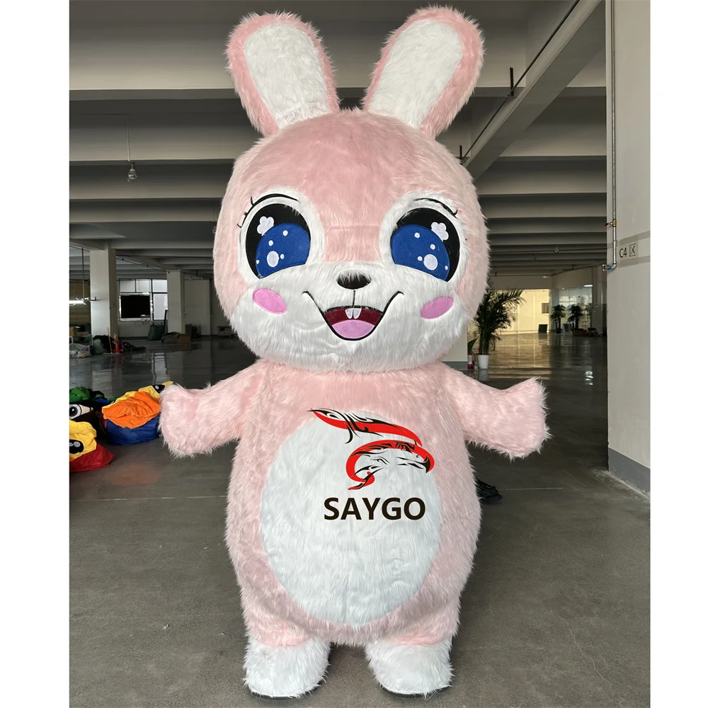Commercial 2m/2.6m Star Eyes Rabbit Bunny Inflatable Mascot Costume Hand-Drawn Anime Style for Halloween Carnival Parties