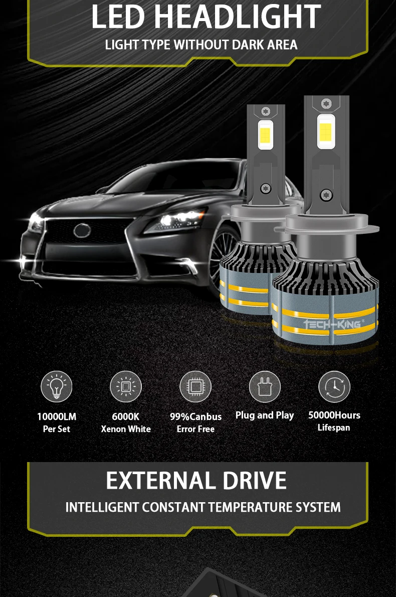 TECH-KING LED Headlights N5 76W Car LED Bulbs Auto LED Light Bulbs H1 H3 H4 H7 H11 9005 9006 9007 9012 Luces LED Headlights