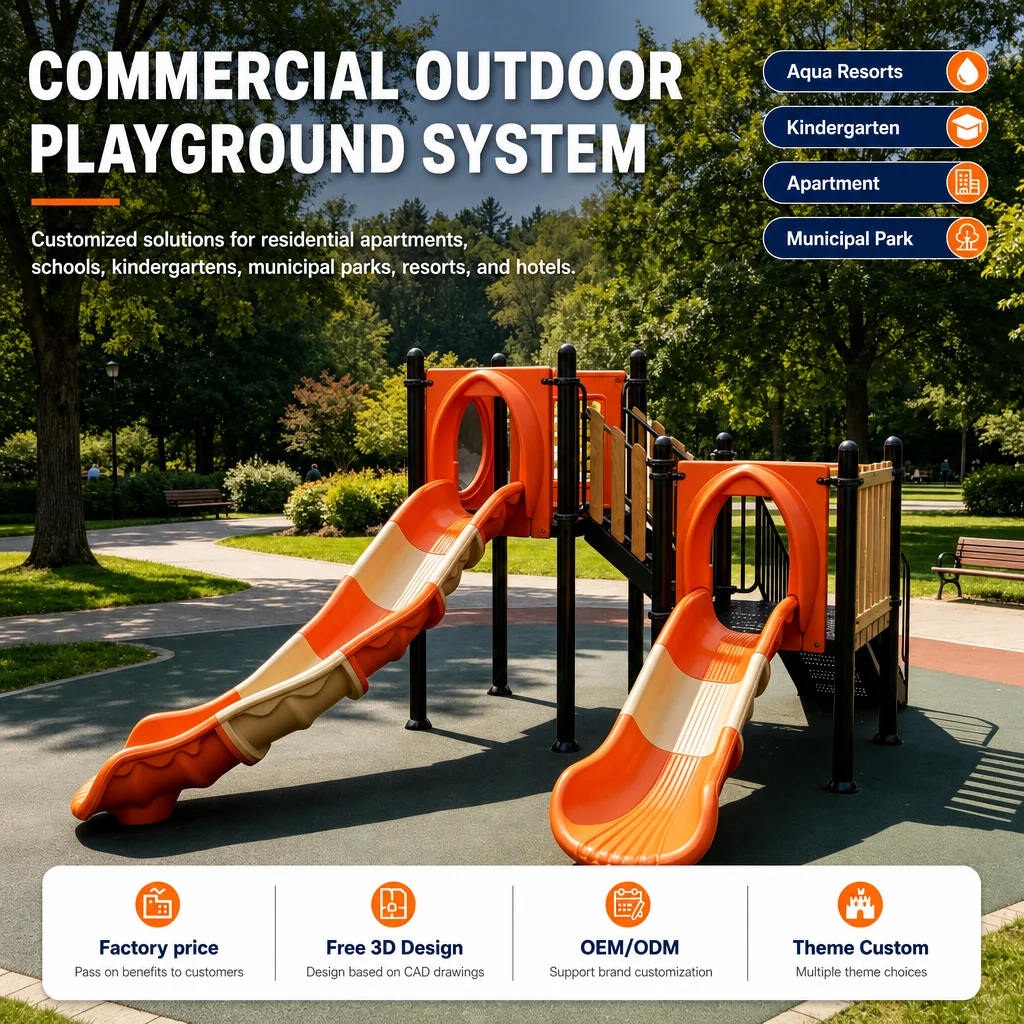 Outdoor Playground Equipment PE Board Kids Climbing Frame Slide Swing Set Galvanized Steel CE ASTM Certified OEM Wholesale Safe
