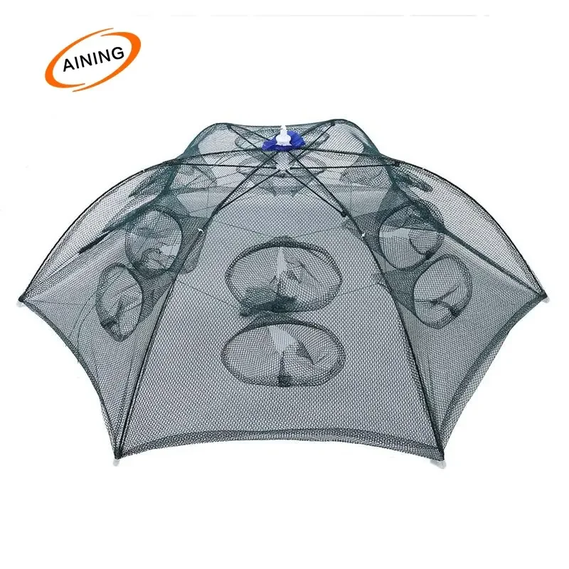 Filet Pliable Pêche Garneck – Parapluie, Entrées, Flotteurs, Glissière – Vert, Taille Moyenne – Pour Poissons, Crabes, écrevisses