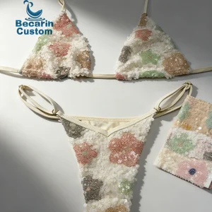 OEM Women's Newly Designed Sequin Fabric Triangle  Bikini Beach Two-Piece Swimwear Bathing Suits String Sets Beachwear Swimsuit