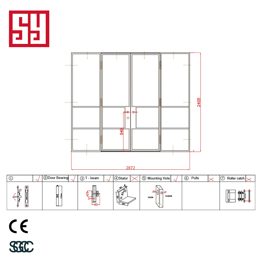 Modern French Style Double Door Iron Framed Entrance for Apartment Villa Exterior Entry Hall Living Room factory