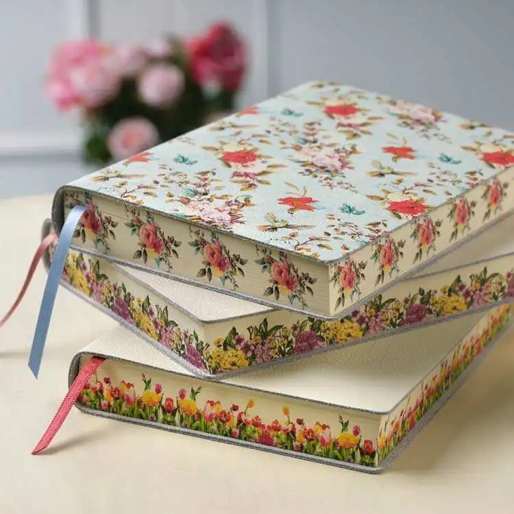 Beautiful Floral Design Foil Edge Floral Birds Printed PU Cover Leather Journal Notebook