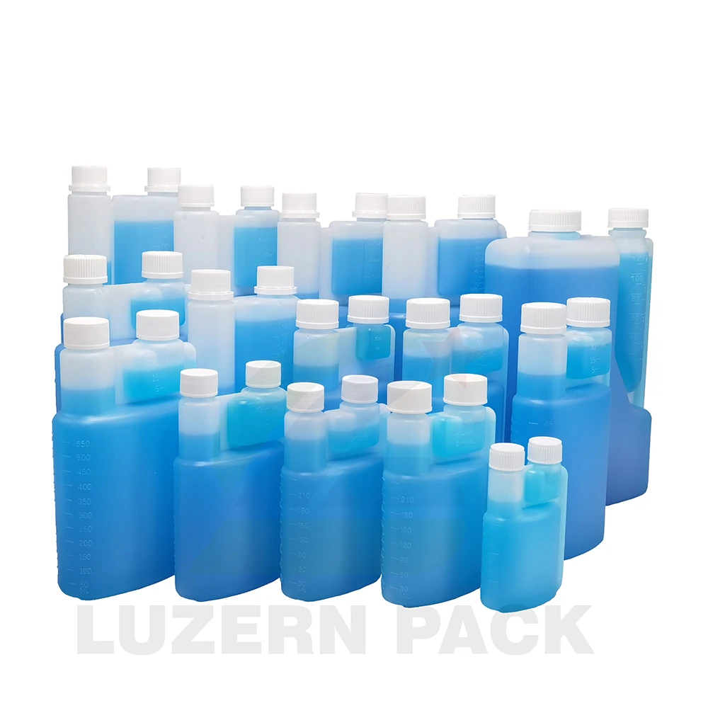 3 oz 100ml HDPE Twin Neck Measure Plastic Bottle With Dual Chamber