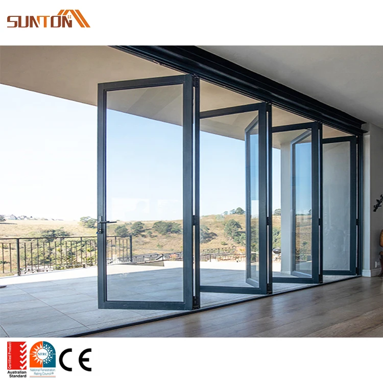 Factory Price Outdoor Metal Movable Bi Fold Doors Exterior Patio Weatherproof Aluminum Glass Sliding Folding Partition Door