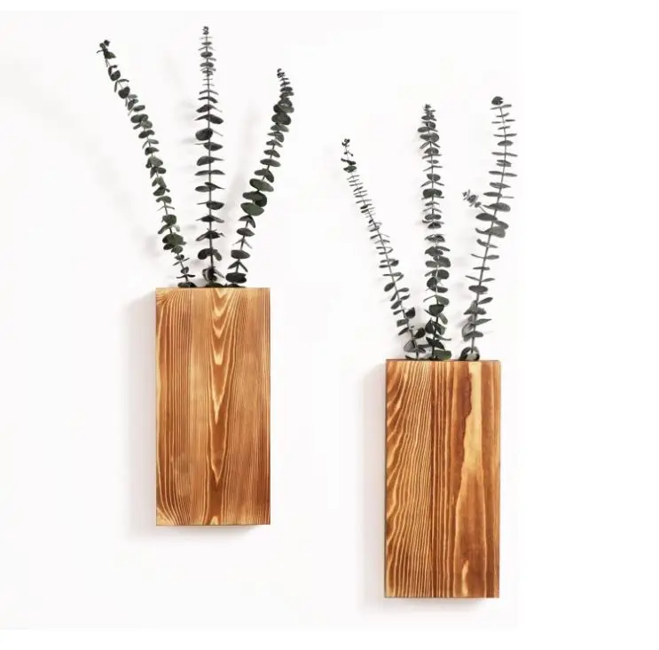 Set di 2 Fioriere da Parete in Legno per Fiori Secchi e Piante Artificiali, Vaso Tascabile in Legno, Decorazione Murale Stile Fattoria