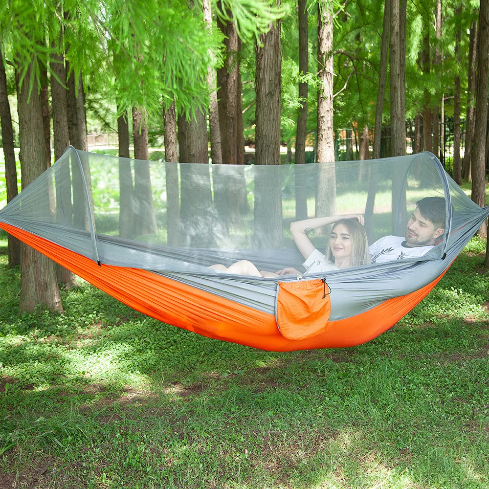 1-2 Person Portable Outdoor Camping Hammock with Mosquito Net High Strength  Parachute Fabric Hanging Bed Sleeping Swing
