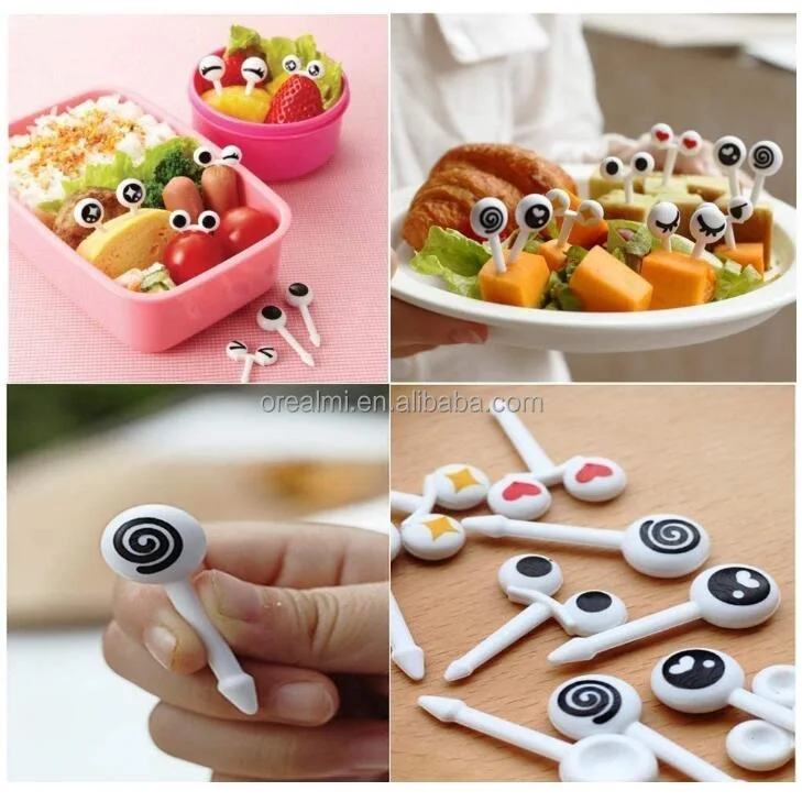 Clest F&H 10pcs/Set Mini Eye Plastic Fruit Fork Reusable Decorative Sticks Kids Lunch Bento Box Accessories Kitchen Accessories 