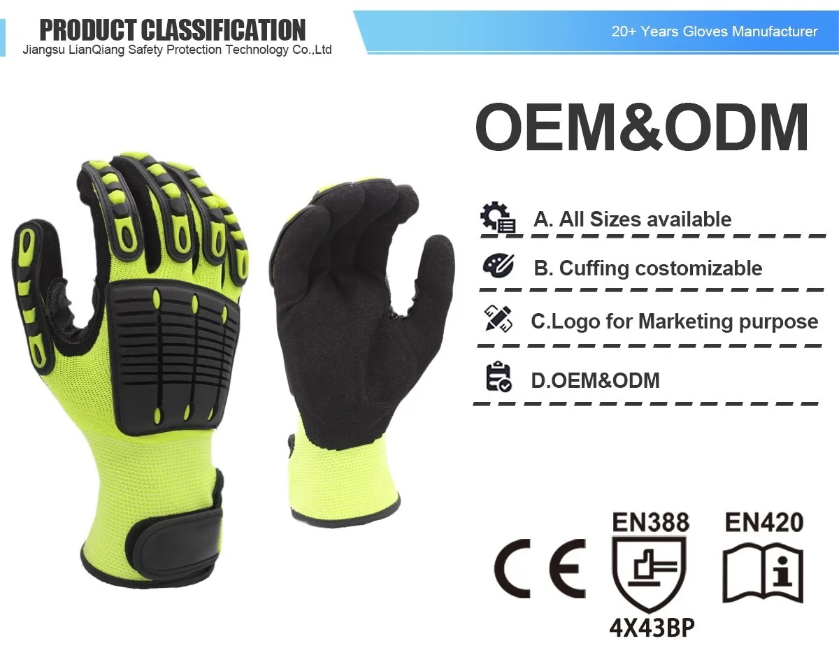 Tpr Impact Protection Gloves Rigger Gloves Tpr Hand Back Cut Resistant