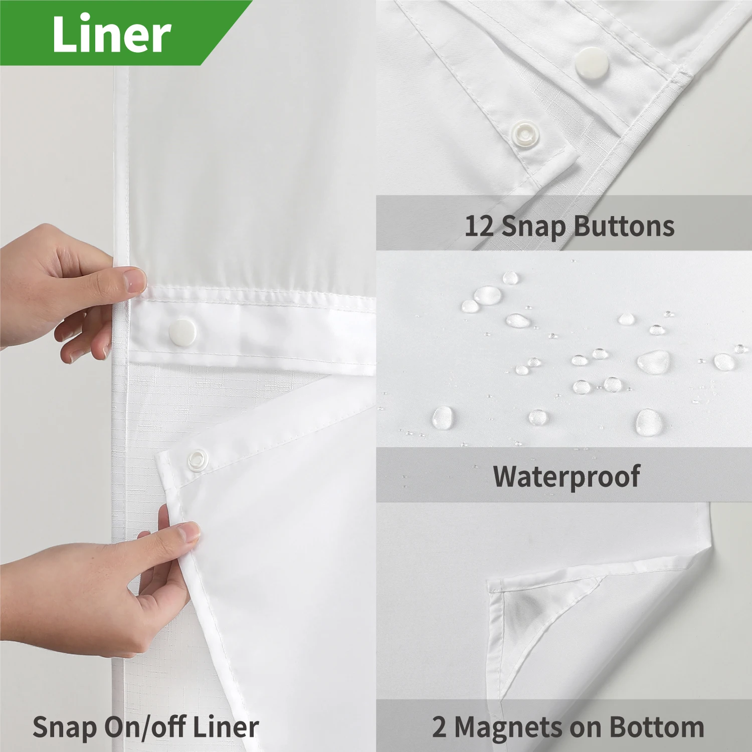 Hookless Bamboo Textured Shower Curtain with Embedded PEVA Lining Set with Transparent Window Waterproof Hotel Shower Curtain