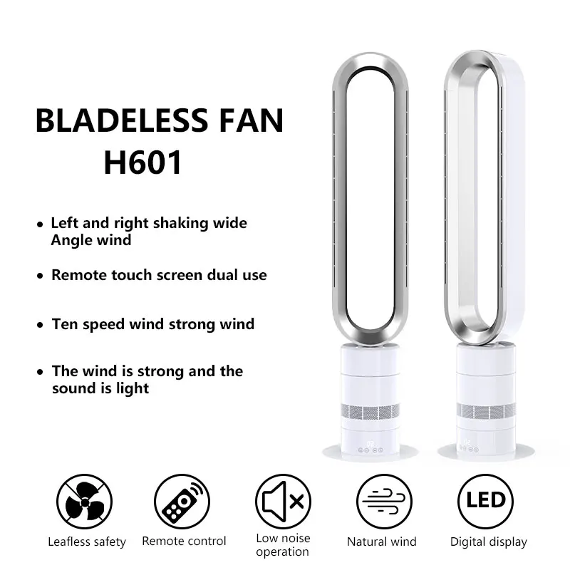 H601 97cm Floor Standing Bladeless Oscillating Fan Remote Control ABS Plastic ROHS Certified 220V Class a Energy Hotel Use