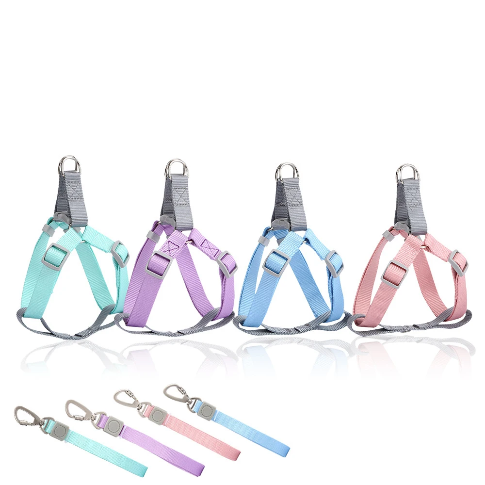 Manufacturer Wholesale Multi-colors Adjustable Nylon Dog Harness Leash set