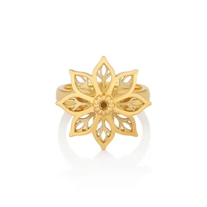 Original Design Simple Fashion 18k Gold Plating Hollow Out Flower Ring Jewelry for Girl