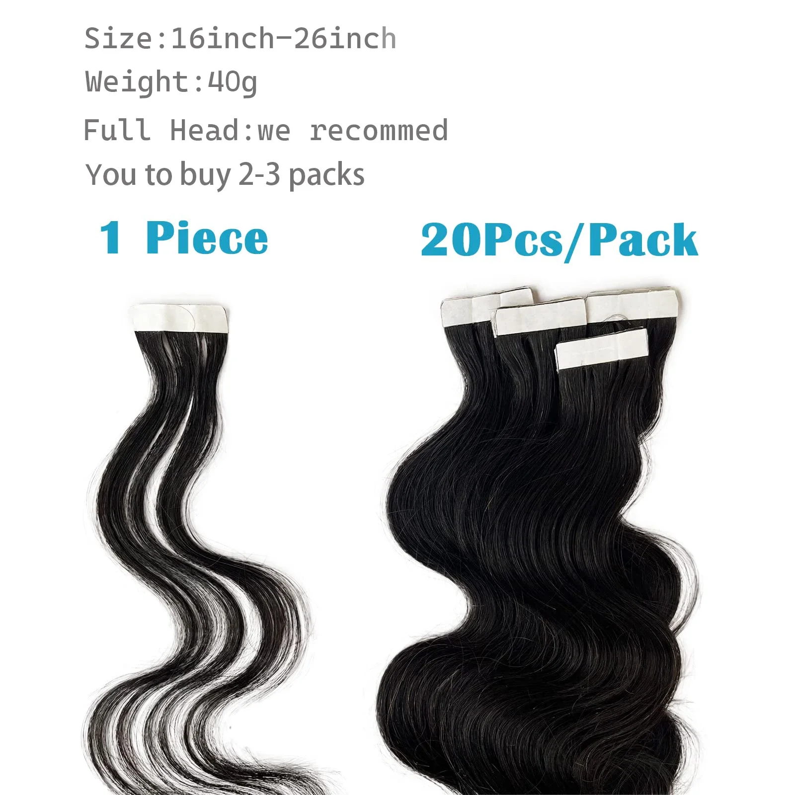 Body Wave Tape In Hair Extensions Brazilian Natural Seamless Skin Weft Real Human Hair 20Pcs_voghion.com
