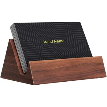 Customizable Walnut Wood Business Card Holder for Desk Card Display Holders for Desktop Tabletop Counter Organizer