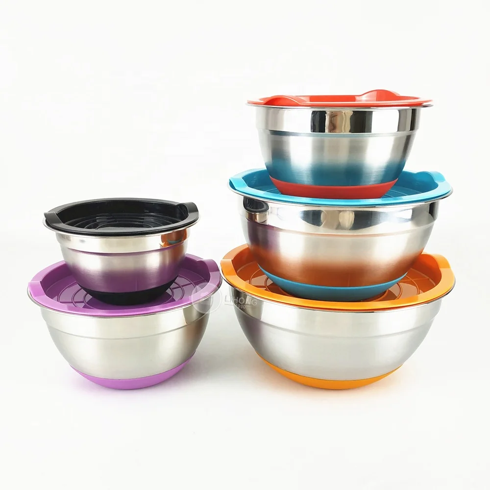 Нескользящая силиконовая Нижняя миска 18 см до 30 Красочный контейнер для салата из нержавеющей стали набор 7 с
