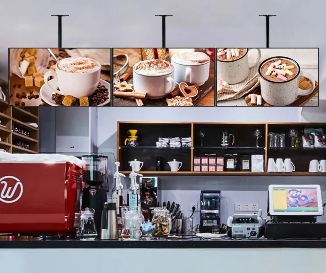 Ceiling Hanging 32 43 50 and 55 Inch Menu Board LCD Display Advertising Screens for Restaurant Digital Menus
