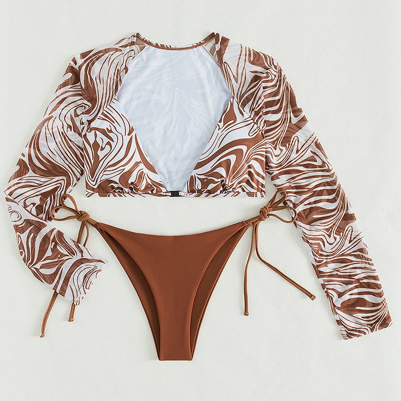 2022 STOCK Underwire Long Sleeve Swimsuit Brazilian Cheeky Bikini Set