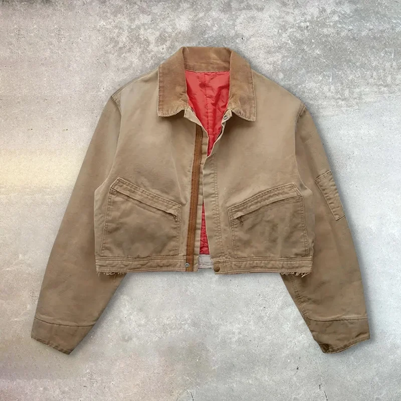 GINWEN Custom Khaki Wash Heavy Canvas Work Jacket Lined Vintage Worker Carpenter Jacket for Men