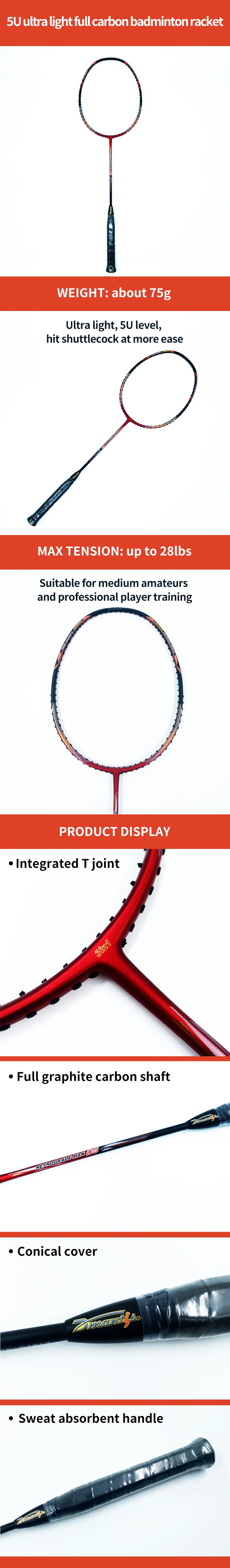 OEM Professional Carbon Fiber Badminton Racket Factory Made 100% Carbon Model D08 High Durability Tension Sport Offensive Use factory