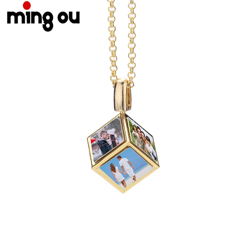6 Inserts 3D Cube Photo Frame Necklace Sublimation Dice Memory Photo Pendant Necklace