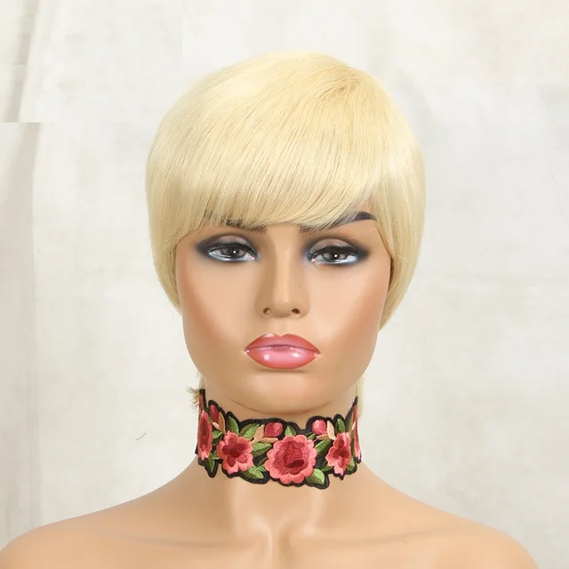 613 Blonde Pixie Cut Wigs Short Bob Pixie Human Hair For Women Pixie Cuts With Bangs Glueless Brazilian Hair