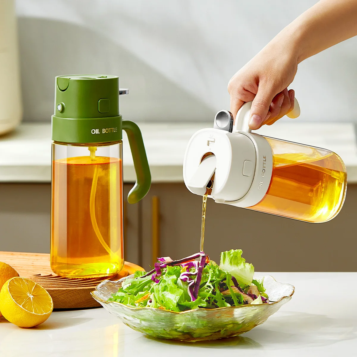 2024 New Design Kitchen 2 in 1 550ML Oil Spray Bottle Mister Automatic Cooking Oil Dispenser Olive Sprayer